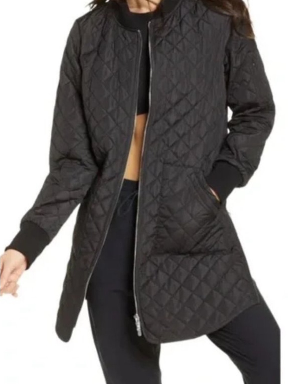 Zella Black Quilted Long Side Zip Jacket